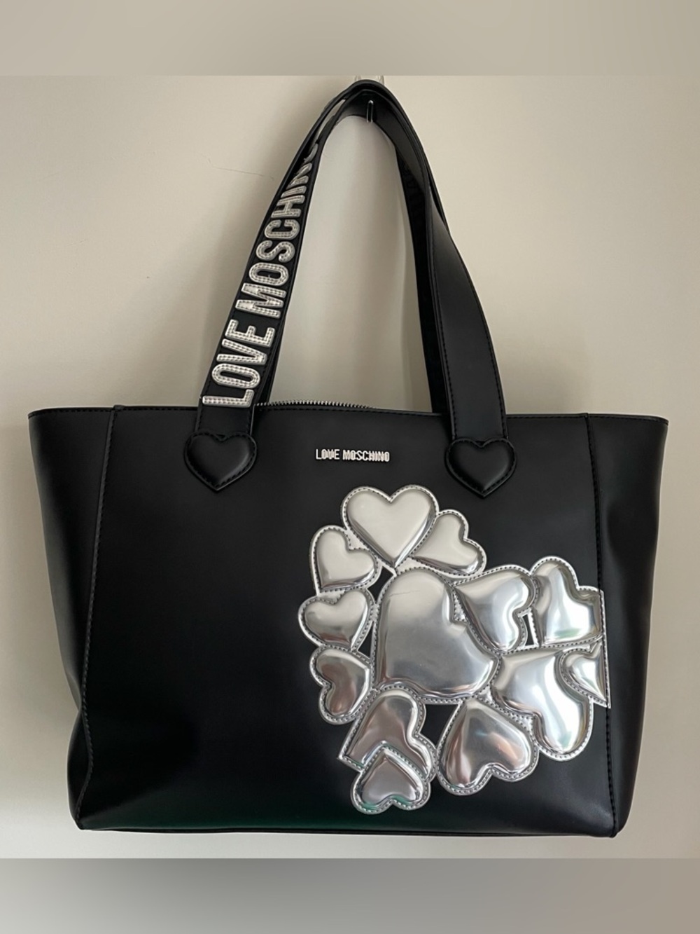 Love Moschino Top Handle Tote Handbag Purse Metallic Hearts